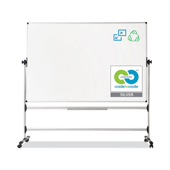 Earth Silver Easy Clean Mobile Revolver Dry Erase Boards, 48" x 70", White Surface, Natural Steel Frame Earth Silver Easy Clean Mobile Revolver Dry Erase Boards, 48" x 70", White Surface, Natural Steel Frame
