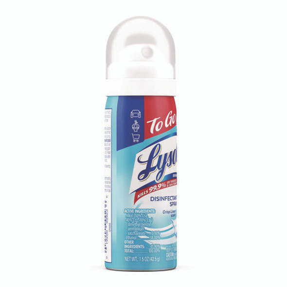 Disinfectant Spray To Go, Crisp Linen Scent, 1.5 oz Aerosol Spray, 12/Carton