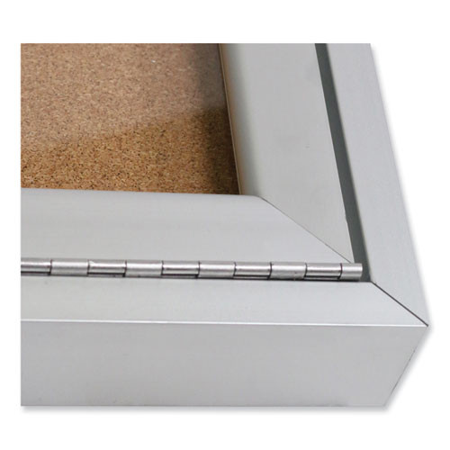1 Door Enclosed Natural Cork Bulletin Board with Satin Frame, 30" x 36", Tan Surface, Satin Aluminum Frame