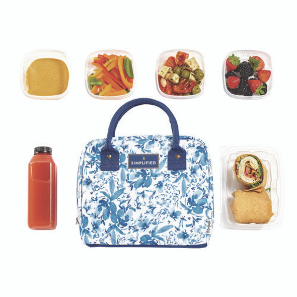 Simplified Lunch Bag, 9 x 6 x 10, Blue Floral
