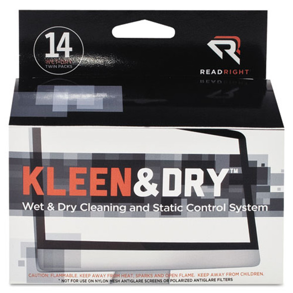 Two Step ScreenKleen Wet and Dry Cleaning Wipes, 5 x 5, Unscented, 14/Box