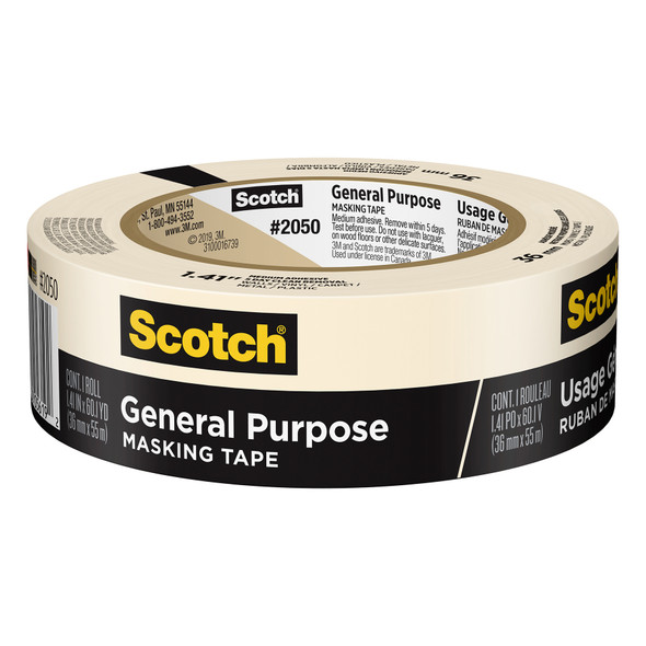 General Purpose Masking Tape, 1.41 in x 60.1 yd (36mm x 55m), 3 Rolls