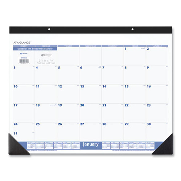 Desk Pad, 22 x 17, White Sheets, Black Binding, Black Corners, 12-Month (Jan to Dec): 2025