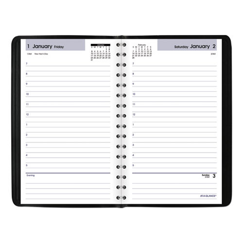 DayMinder Daily Appointment Book, 8 x 5, Black Cover, 12-Month (Jan to Dec): 2025