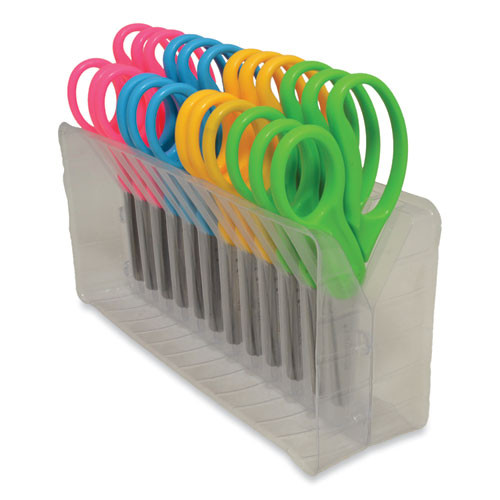 For Kids Scissors Teacher's Pack, Rounded Tip, 5" Long, 1.75" Cut Length, Straight Assorted Color Handles, 12/Pack