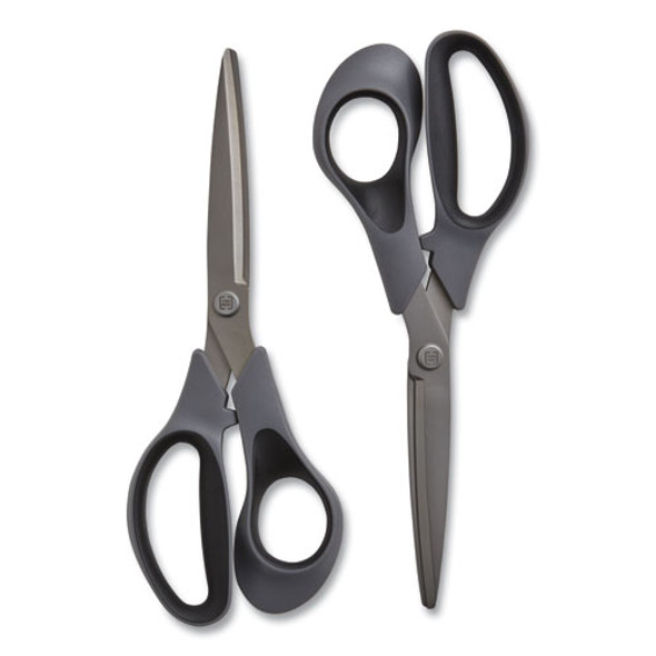 Non-Stick Titanium-Coated Scissors, 8" Long, 3.86" Cut Length, Straight Gray/Black Handle, Gun-Metal Gray Blades, 2/Pack