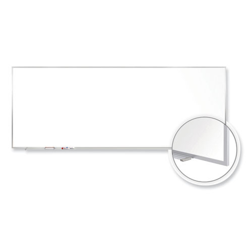 Magnetic Porcelain Whiteboard with Aluminum Frame, 144.5" x 48.5", White Surface, Satin Aluminum Frame