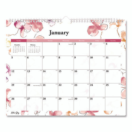 Lindley Wall Calendar, Floral Artwork, 15 x 12, White/Pink/Red Sheets, 12-Month (Jan to Dec): 2025