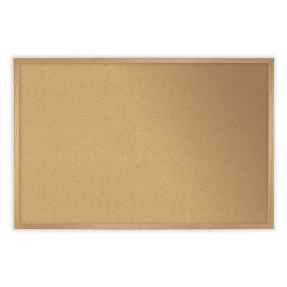 Natural Cork Bulletin Board with Wood Frame, 72.5" x 48.5", Tan Surface, Oak Finished Wood Frame