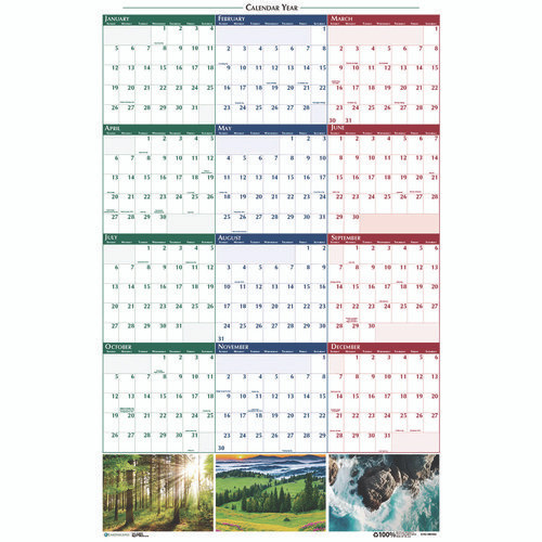Earthscapes Recycled Reversible/Erasable Yearly Wall Calendar, Nature Photos, 24 x 37, White Sheets, 12-Month (Jan-Dec): 2025