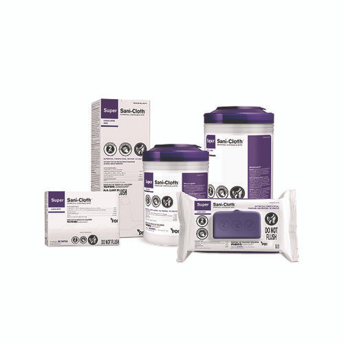 Super Sani-Cloth Individually Wrapped Germicidal Disposable Wipes, Large, 1-Ply, 5 x 8, Unscented, White, 50/Pack