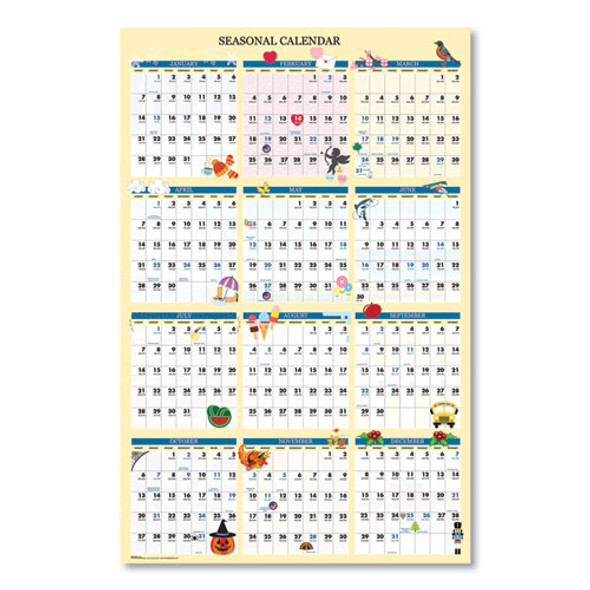 Recycled Seasonal Laminated Wall Calendar, Illustrated Seasons Artwork, 24 x 37, 12-Month (Jan to Dec): 2025