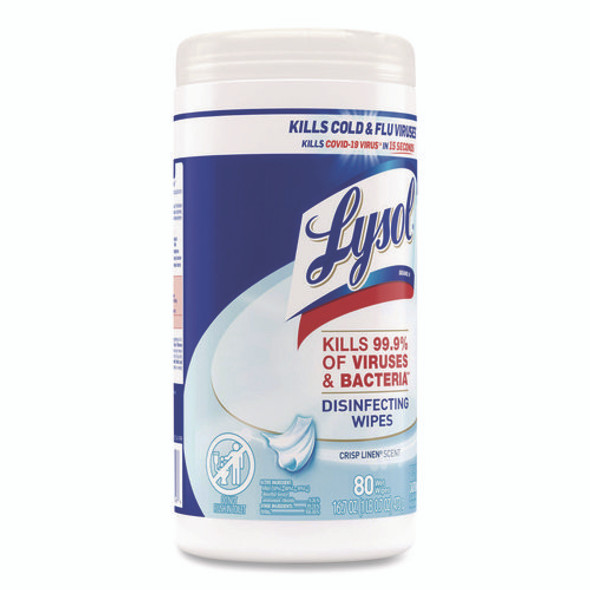 Disinfecting Wipes, 1-Ply, 7 x 7.25, Crisp Linen, White, 80 Wipes/Canister Disinfecting Wipes, 1-Ply, 7 x 7.25, Crisp Linen, White, 80 Wipes/Canister