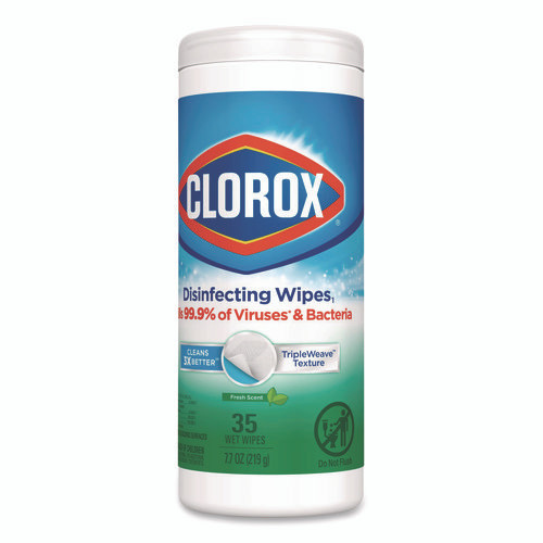 Disinfecting Wipes, Bleach Free Cleaning Wipes, 1-Ply, 7 x 8, Fresh Scent, White, 35/Canister