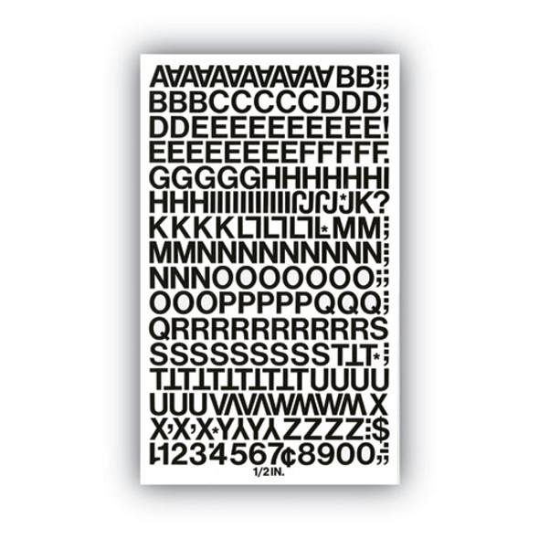 Press-On Vinyl Self-Adhesive Numbers and Uppercase Letters, 0.5" Tall, Black Characters, 201/Pack