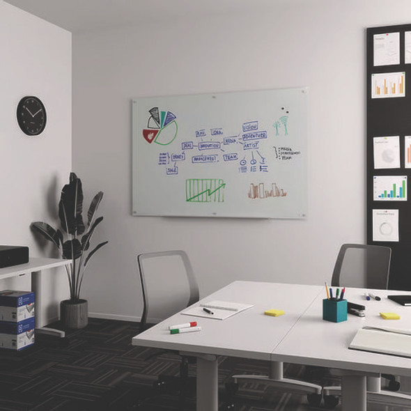 Magnetic Tempered Glass Dry Erase Board, 72" x 48", White Surface