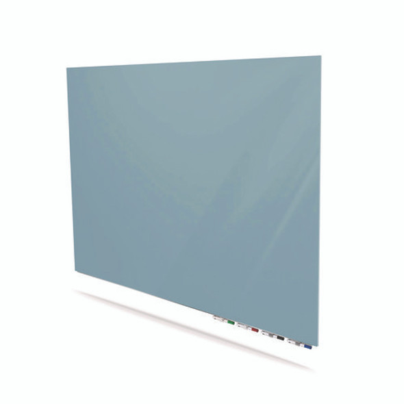 Aria Low-Profile Frameless Magnetic Glassboard, 96" x 48", Denim Blue Surface