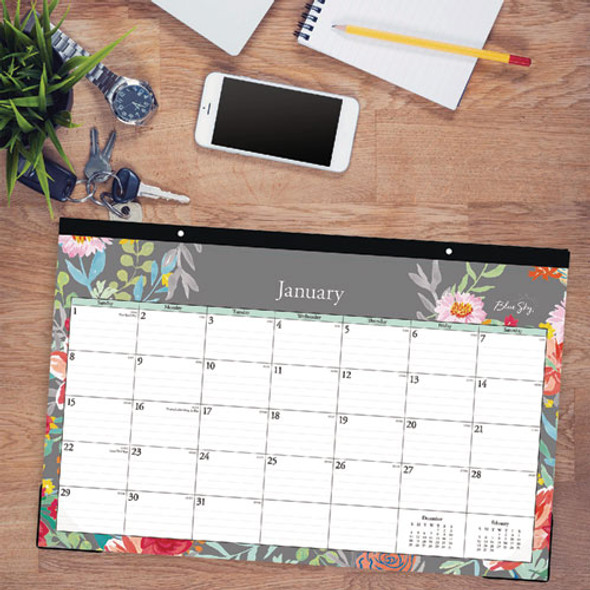 Sophie Desk Pad, Floral Artwork, 17 x 11, Multicolor Sheets, Black Binding, Clear Corners, 12-Month (Jan to Dec): 2025