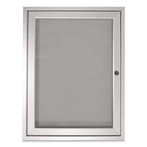 1 Door Enclosed Vinyl Bulletin Board with Satin Frame, 36" x 36", Silver Surface, Satin Aluminum Frame