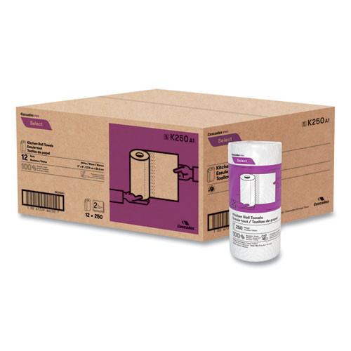 Select Kitchen Roll Towels, 2-Ply, 8 x 11, 250/Roll, 12/Carton