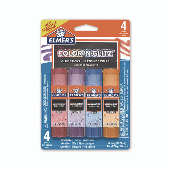 Glitter Glue Sticks, 0.21 oz, Applies Assorted Colors, Dries Clear Glitter, 4/Pack