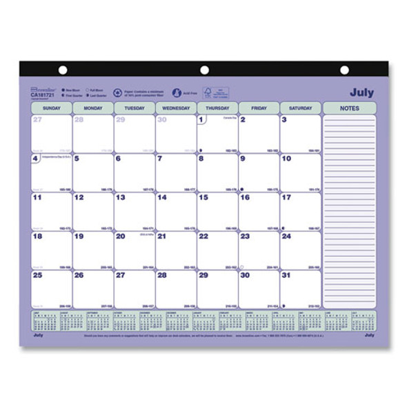 Academic 13-Month Binder-Insertable Desk Pad Calendar, 11 x 8.5, White/Blue/Green Sheets, 13-Month (July to July): 2024-2025