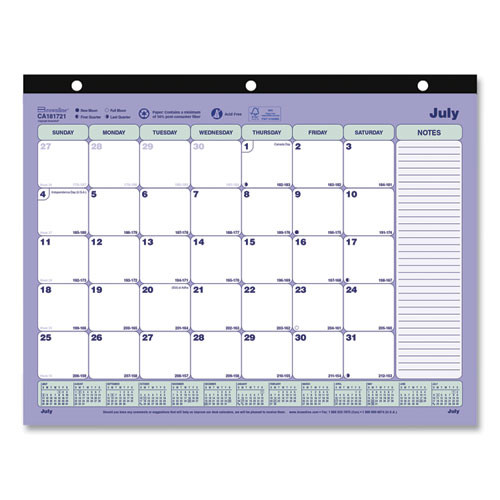 Academic 13-Month Binder-Insertable Desk Pad Calendar, 11 x 8.5, White/Blue/Green Sheets, 13-Month (July to July): 2024-2025