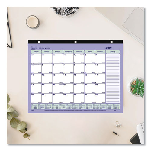 Academic 13-Month Binder-Insertable Desk Pad Calendar, 11 x 8.5, White/Blue/Green Sheets, 13-Month (July to July): 2024-2025