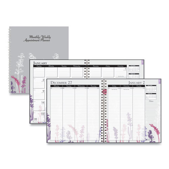 Recycled Wild Flower Weekly/Monthly Planner, Wild Flowers Artwork, 9 x 7, Gray/White/Purple Cover, 12-Month (Jan-Dec): 2025