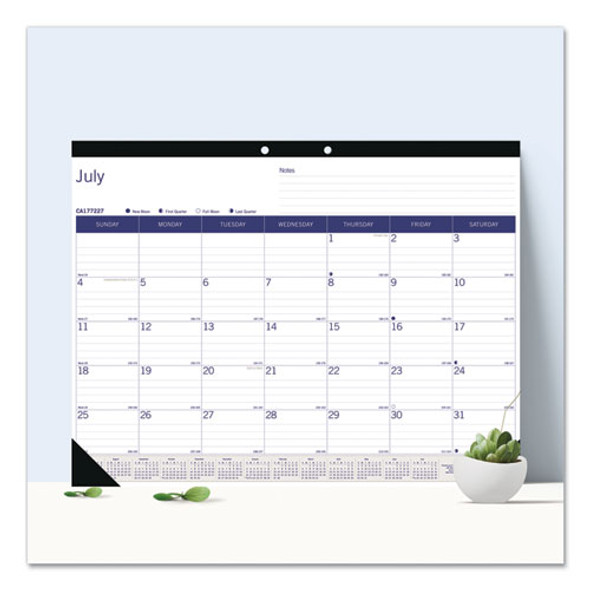 DuraGlobe Academic Desk Pad Calendar, 22 x 17, White/Blue/Gray Sheets, Black Headband, 13-Month (July to July): 2024 to 2025