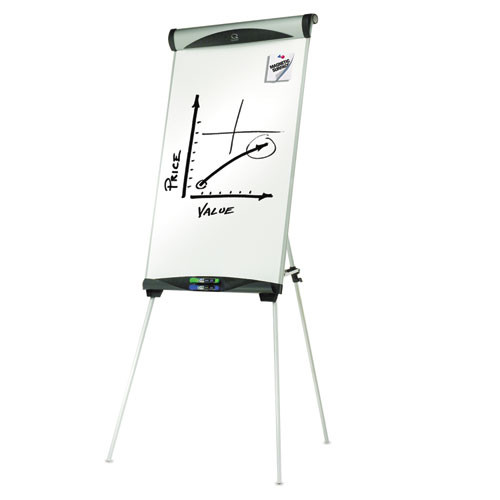 Euro Magnetic Presentation Easel, 27" x 39", White Surface, Satin Aluminum Frame