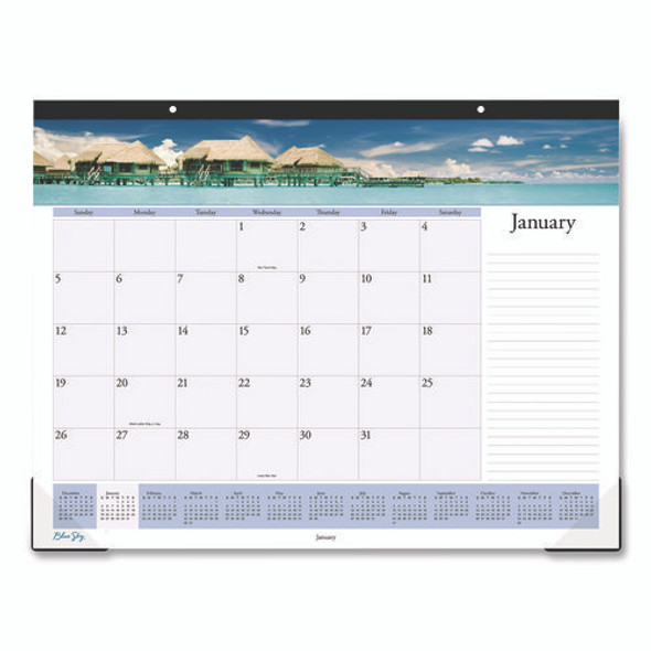 Islands Desk Pad Calendar, Tropical Island Photography, 22 x 17, Blue/White Sheets, Black Headband, 12-Month (Jan-Dec): 2025