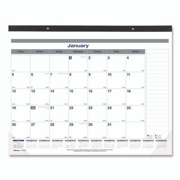Net Zero Carbon Monthly Desk Pad Calendar, 22 x 17, White/Gray/Blue Sheets, Black Binding, 12-Month (Jan to Dec): 2025