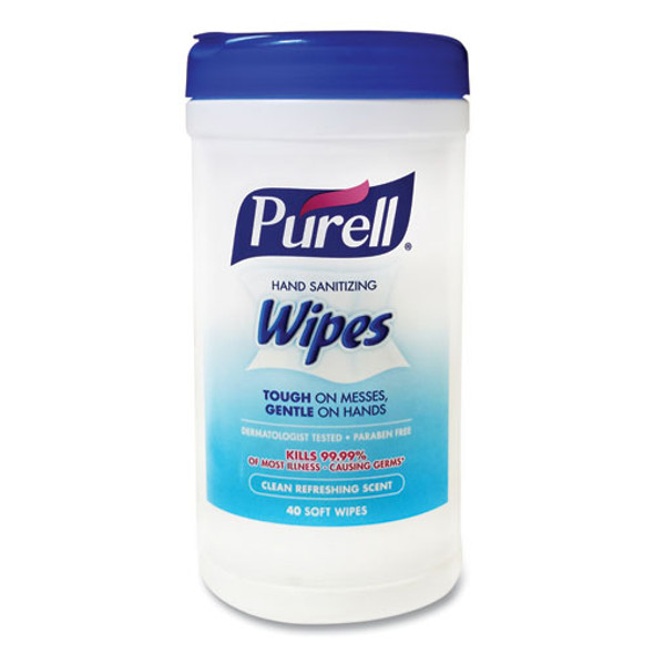 Hand Sanitizing Wipes, 7 x 6, Clean Scent, White, 40/Canister, 6/Carton Hand Sanitizing Wipes, 7 x 6, Clean Scent, White, 40/Canister, 6/Carton