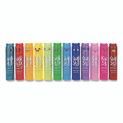 Kwik Stick Tempera Paint, 4" x 1", Assorted Colors, 12/Pack, 12 Packs/Carton