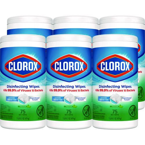 Disinfecting Wipes, Bleach Free Cleaning Wipes, 1-Ply, 7 x 8, Fresh Scent, White, 75/Canister, 6 Canisters/Carton