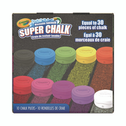 Super Chalk, 1" x 2.8" Diameter, 10 Assorted Colors, 10 Pucks/Box