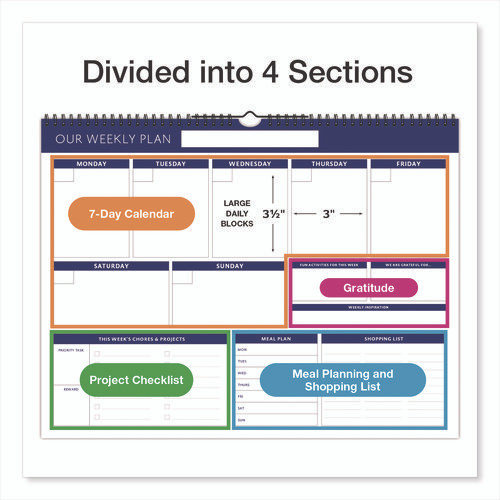 Weekly Family Planner, 17 x 13, White/Blue Sheets, 52 Weeks: Undated