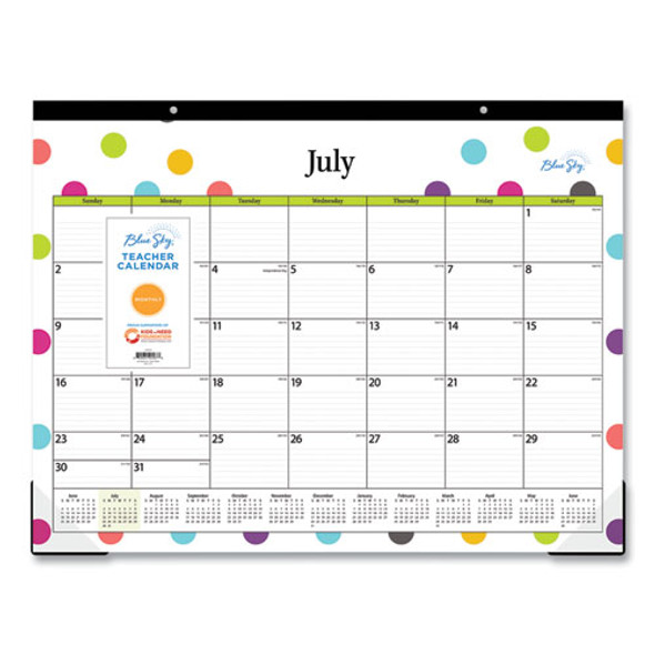 Teacher Dots Academic Desk Pad, 22 x 17, Black Binding, Clear Corners, 12-Month (July to June): 2024 to 2025