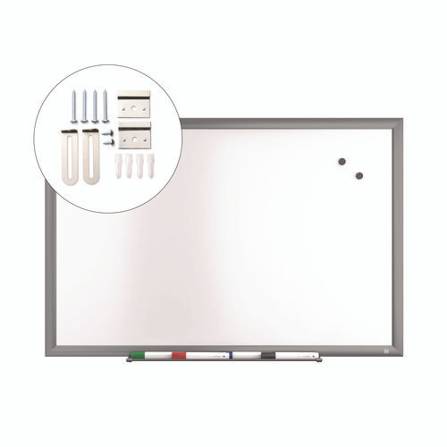 Magnetic Porcelain Dry Erase Board, 36" x 24", White Surface, Gray/Natural Aluminum Frame