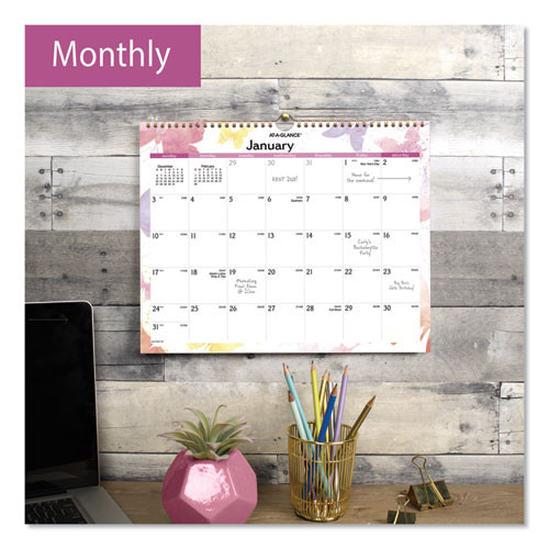 Watercolors Recycled Monthly Wall Calendar, Butterflies Artwork, 15 x 12, White/Multicolor Sheets, 12-Month (Jan-Dec): 2025