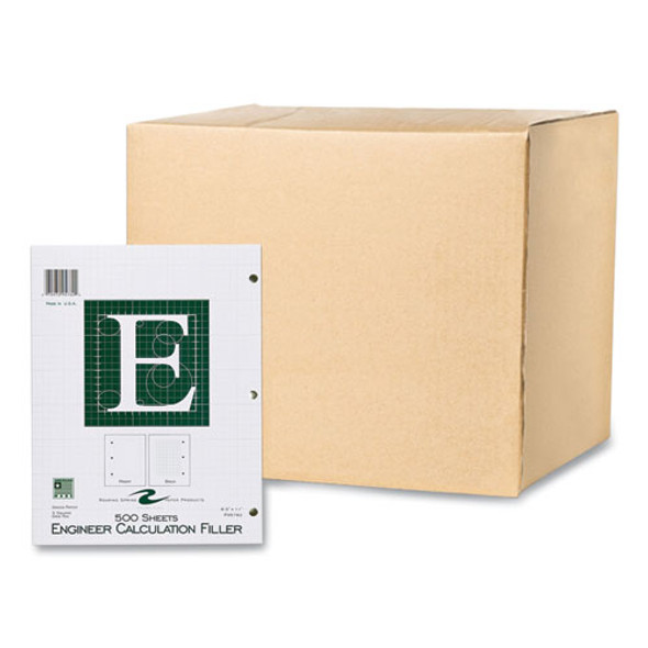 Engineer Filler Paper, 3-Hole, Frame Format/Quad Rule (5 sq/in, 1 sq/in) 500 Sheets/Pack, 5/Carton