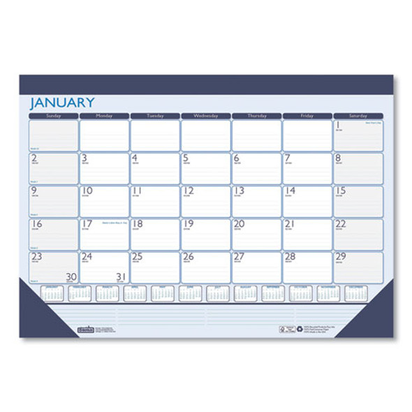 Recycled Contempo Desk Pad Calendar, 18.5 x 13, White/Blue Sheets, Blue Binding, Blue Corners, 12-Month (Jan to Dec): 2025