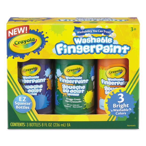 Washable Fingerpaint Pack, 3 Assorted Bright Colors, 8 oz Tube, 3/Box