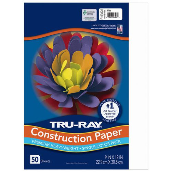 Tru-Ray Construction Paper, 76 lb Text Weight, 9 x 12, White, 50 Sheets/Pack, 50 Packs/Carton