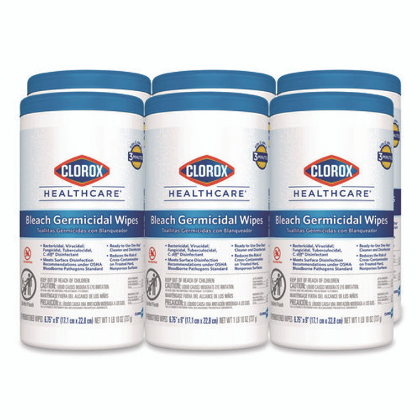 Bleach Germicidal Wipes, 1-Ply, 6.75 x 9, Unscented, White, 70/Canister, 6 Canisters/Carton