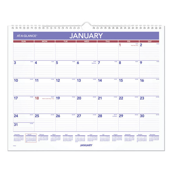 Monthly Wall Calendar, 15 x 12, White/Red/Blue Sheets, 12-Month (Jan to Dec): 2025