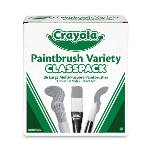 Large Variety Paint Brush Classpack, Natural; Nylon Bristles, Flat; Round Profiles, 36/Set