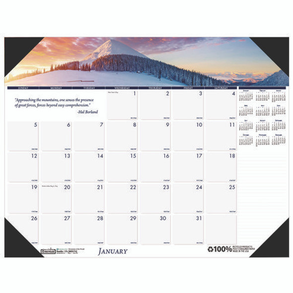 Earthscapes Recycled Monthly Desk Pad Calendar, Mountains of the World Photos, 22 x 17, Black Corners,12-Month(Jan-Dec): 2025