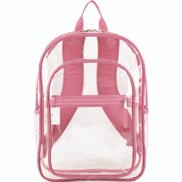 Clear with Color Trim Backpack, 11.5" x 5" x 16.5", Clear/Pink